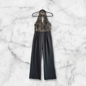 Francesca's Black Lace Sleeveless Pant Jumpsuit Size Medium